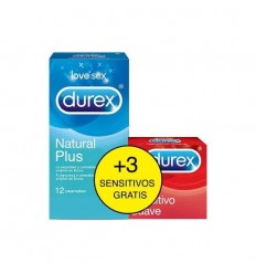Durex Duplo Natural Plus 12u y Sensitivo Suave 3u Condones