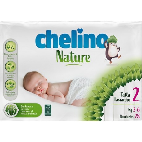 Pañal Chelino® Nature. Talla 2. Recien nacido de 3 kg. a 6 kg. 28 unidades