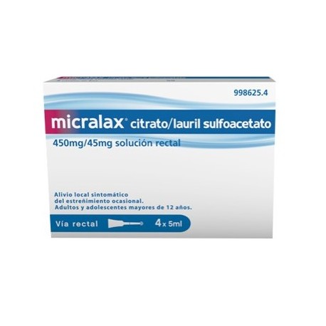 micralax citrato 450 mg/lauril sulfoacetato 45 mg solución rectal 4 cánulas x 5 ml
