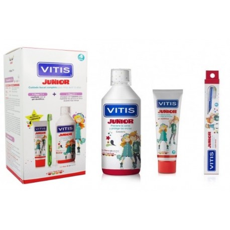 VITIS Pack JUNIOR Gel dentífrico 75 ml  cepillo  colutorio 500 ml 