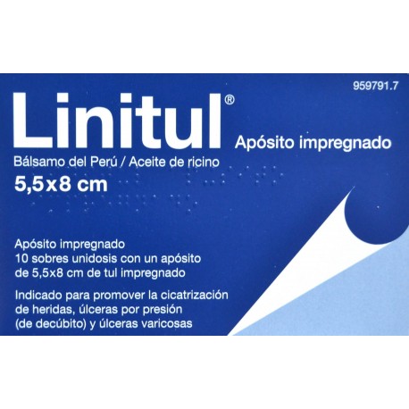Linitul Apósito impregnado Bálsamo del Perú y aceite de ricino 5,5 x 8 cm 10 unidades