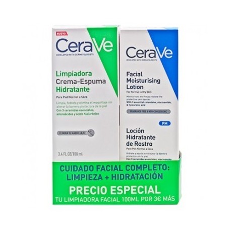 Cerave Pack Limpiadora Crema-espuma Hidratante 100ml  Locion Hidratante de Rostro 52ml